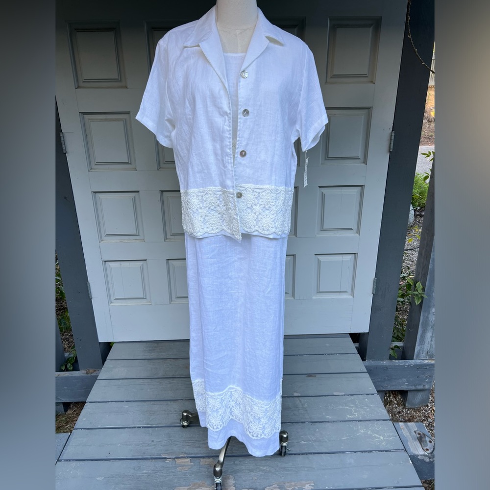 🆕 CLEO White Embroidered ❤️ Linen Dress & Jacket